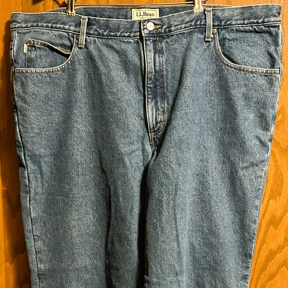 LL Bean Jean Mens 44x29 Flannel Lined Denim Light Wash Classic Fit